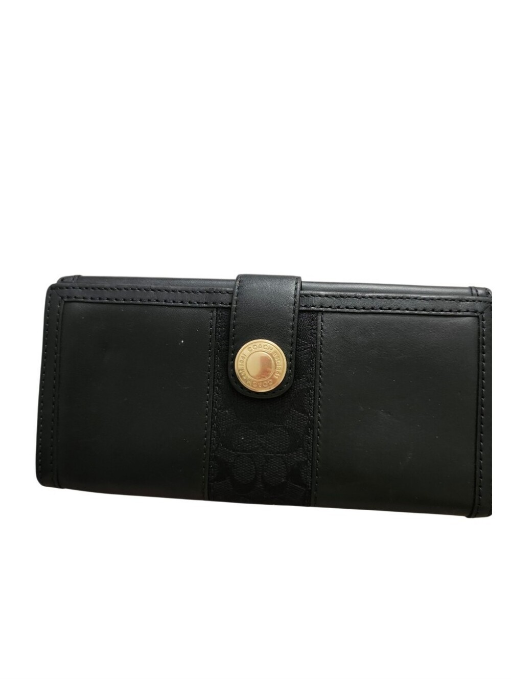 Coach Vintage Black Leather Continental Wallet with Gold-Tone Snap